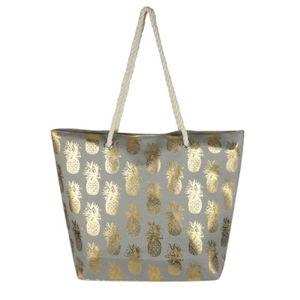 Grey Oversized Pineapple Gold Foil Beach Tote Bag 🍍